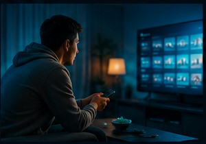 Plugging in a streaming stick to start a TVNado support detail — free trial